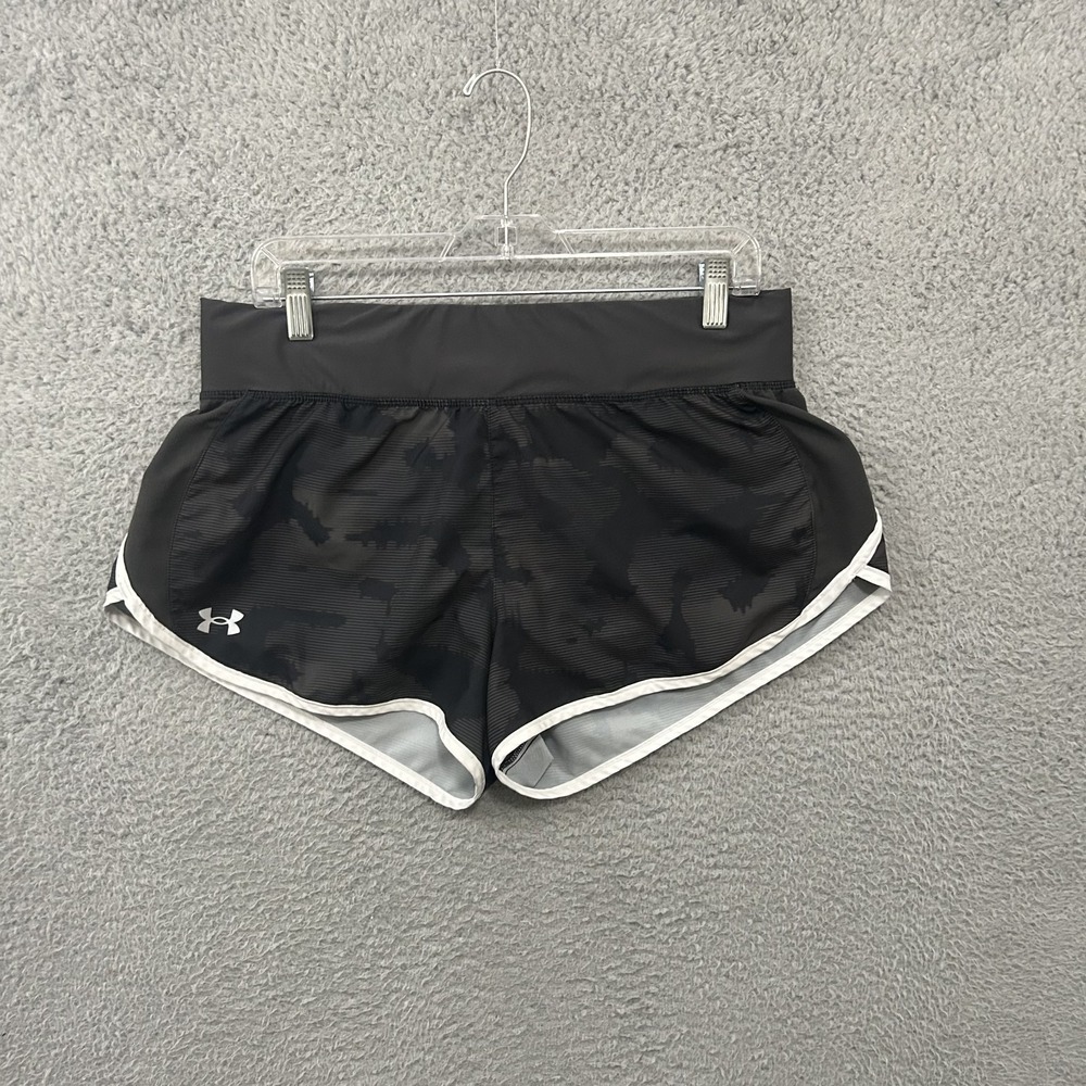Under Armour Shorts Womens Large Gray‎ Camo Fitted Active Wear Running Lined